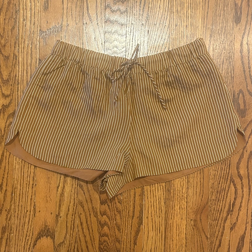 NWT Zara brown white stripe lounge pajama shorts, size S